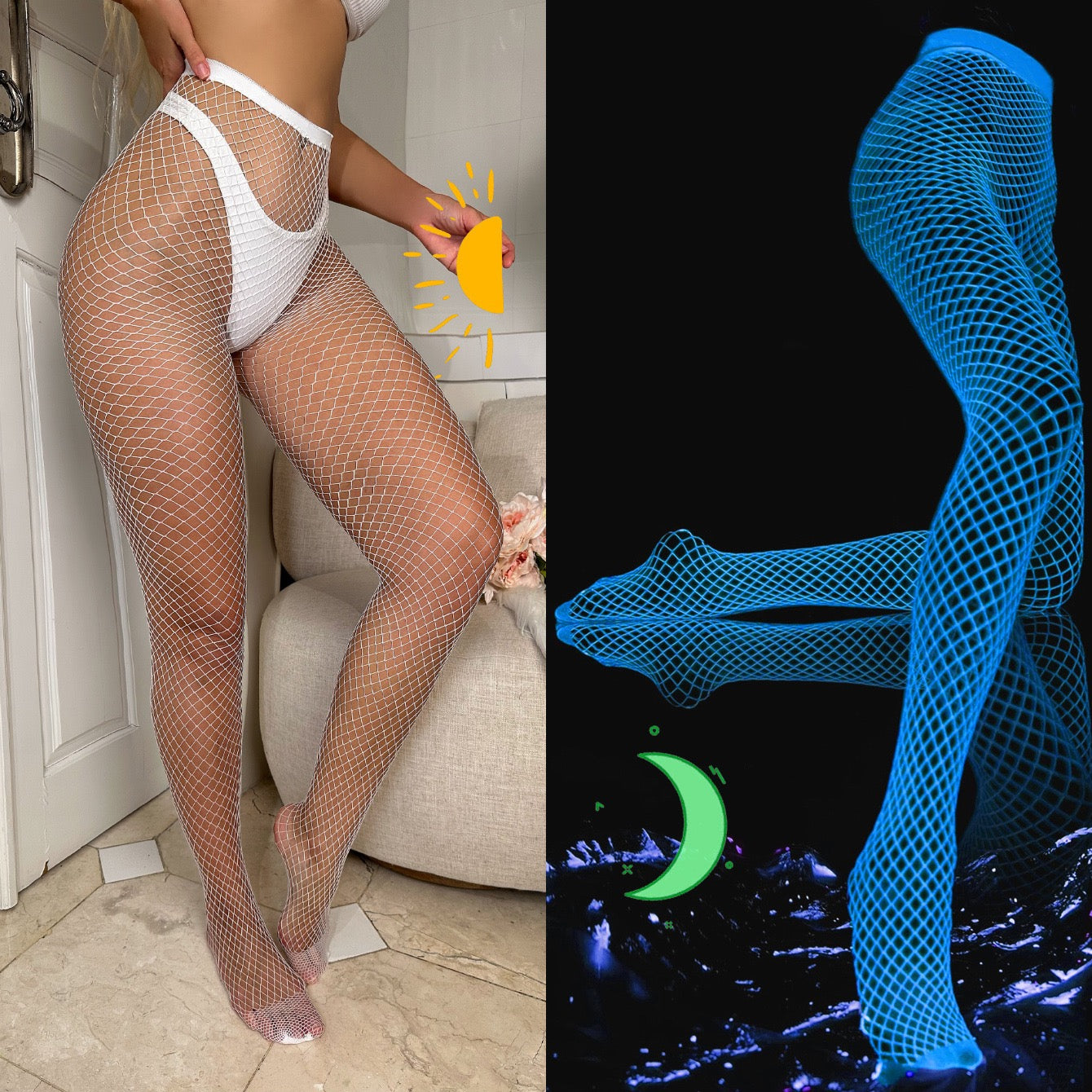 Novelty sexy hollow luminous fishing net tights pantyhose women's luminous fluorescent sexy bar party fishnet socks