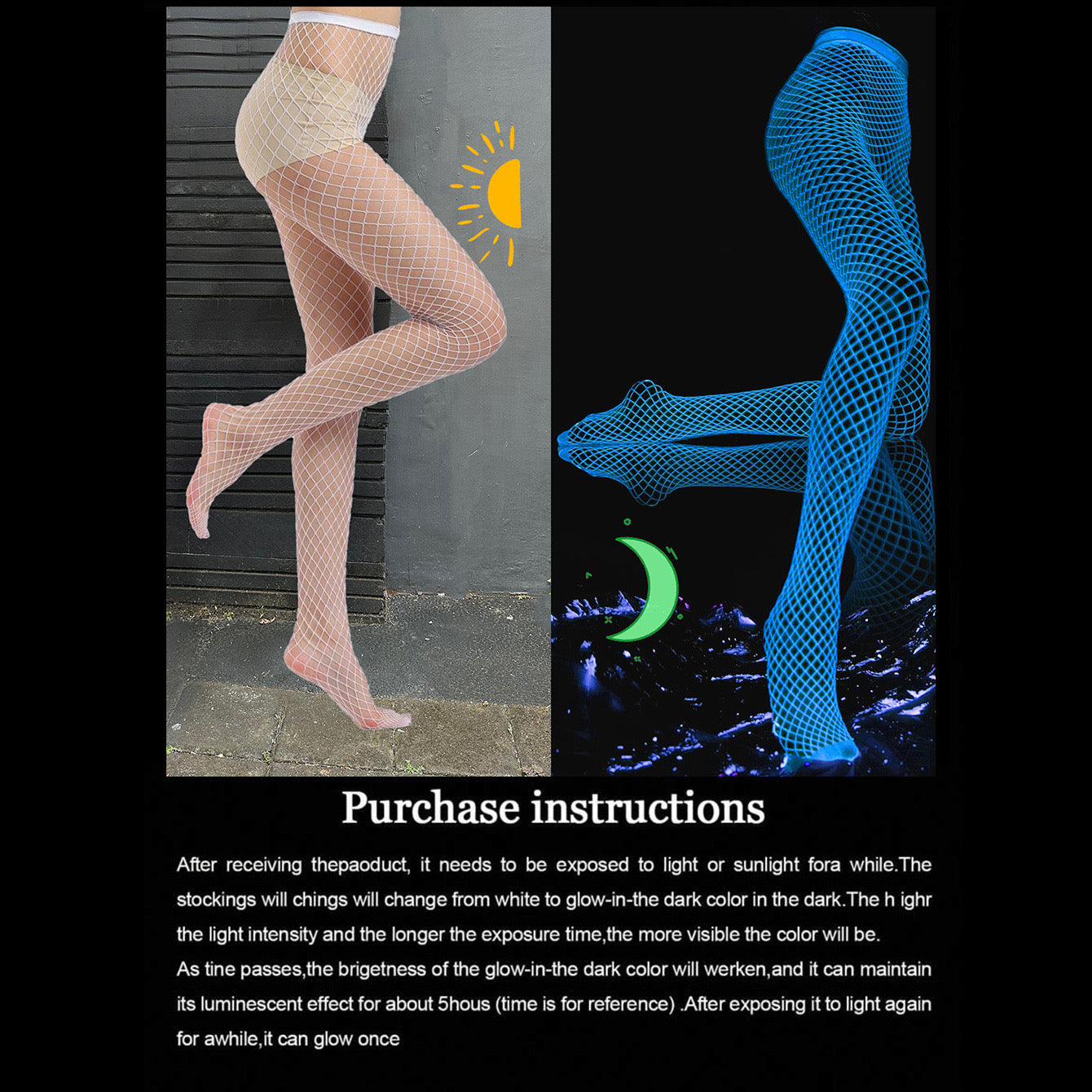 Novelty sexy hollow luminous fishing net tights pantyhose women's luminous fluorescent sexy bar party fishnet socks